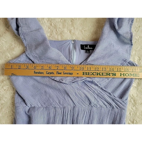 Lulus | Size L | Off the Shoulder Blue & White Striped Flowy Woven Dress Lined - Picture 11 of 15